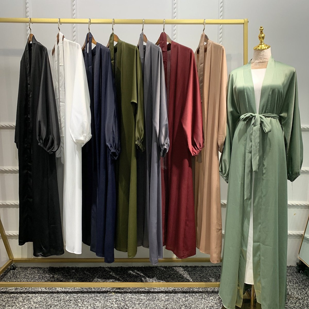 Satin Bunched Sleeve Open Abaya (MOA048)