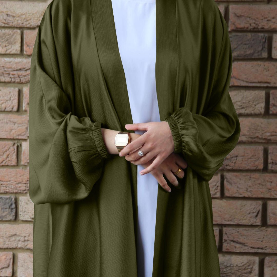 Satin Bunched Sleeve Open Abaya (MOA048)
