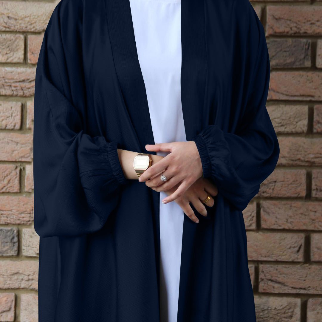 Satin Bunched Sleeve Open Abaya (MOA048)