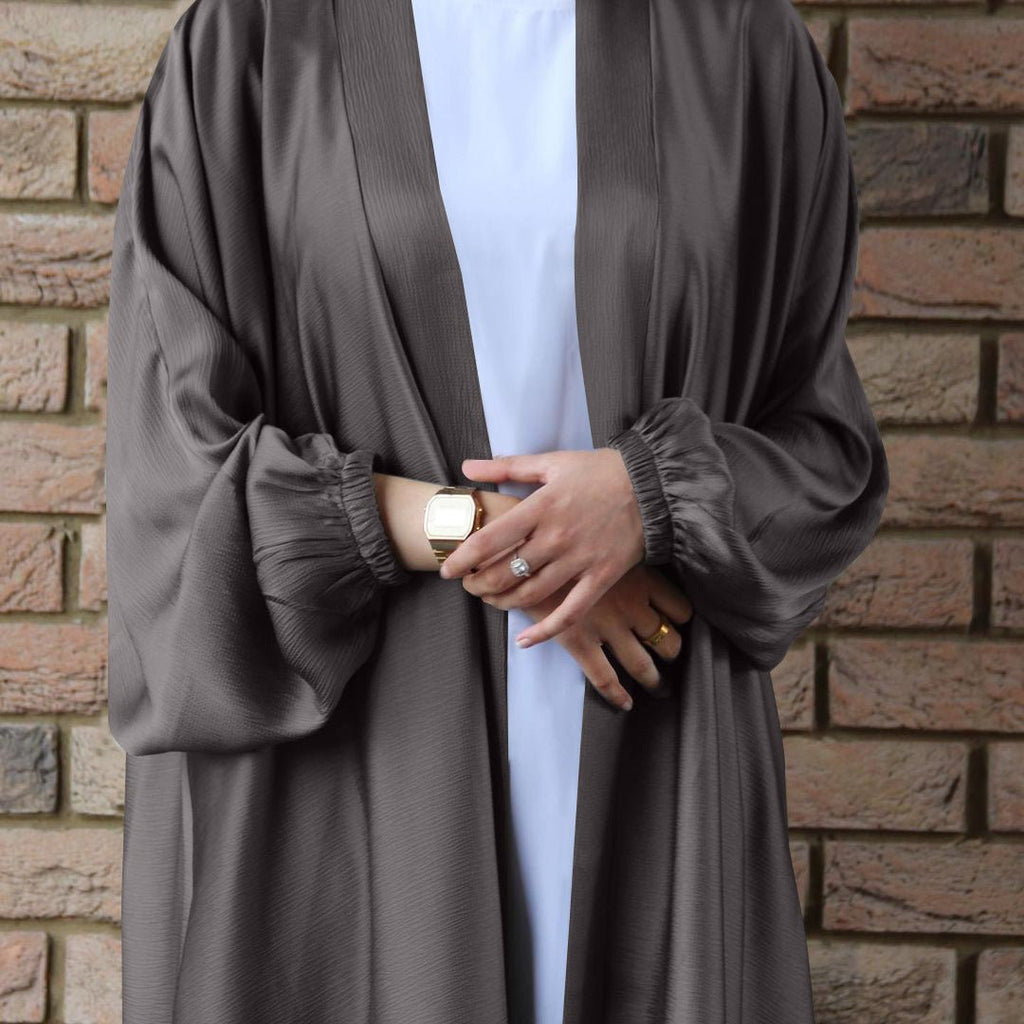 Satin Bunched Sleeve Open Abaya (MOA048)