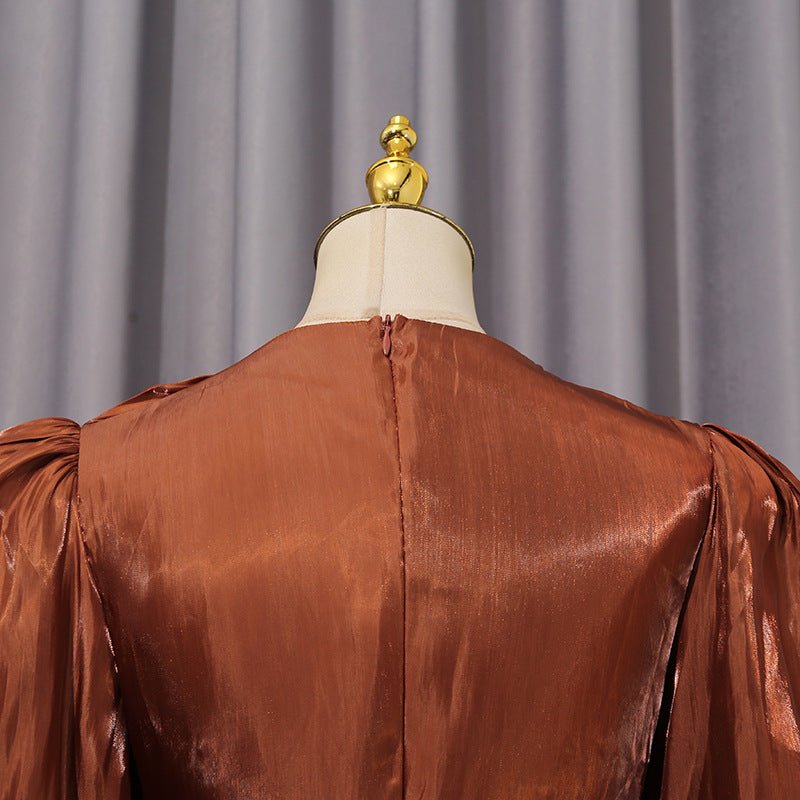 Satin Diagonal Pleat Dress with Bow Waist(MS324)