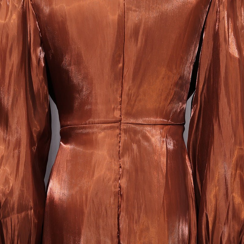 Satin Diagonal Pleat Dress with Bow Waist(MS324)