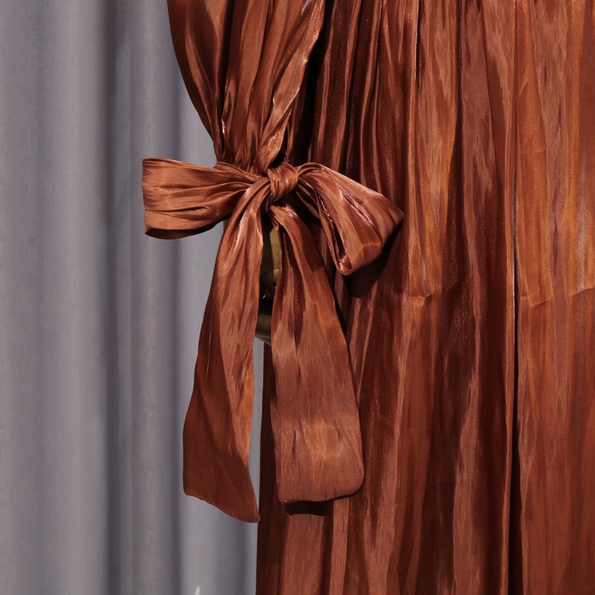 Satin Diagonal Pleat Dress with Bow Waist(MS324)
