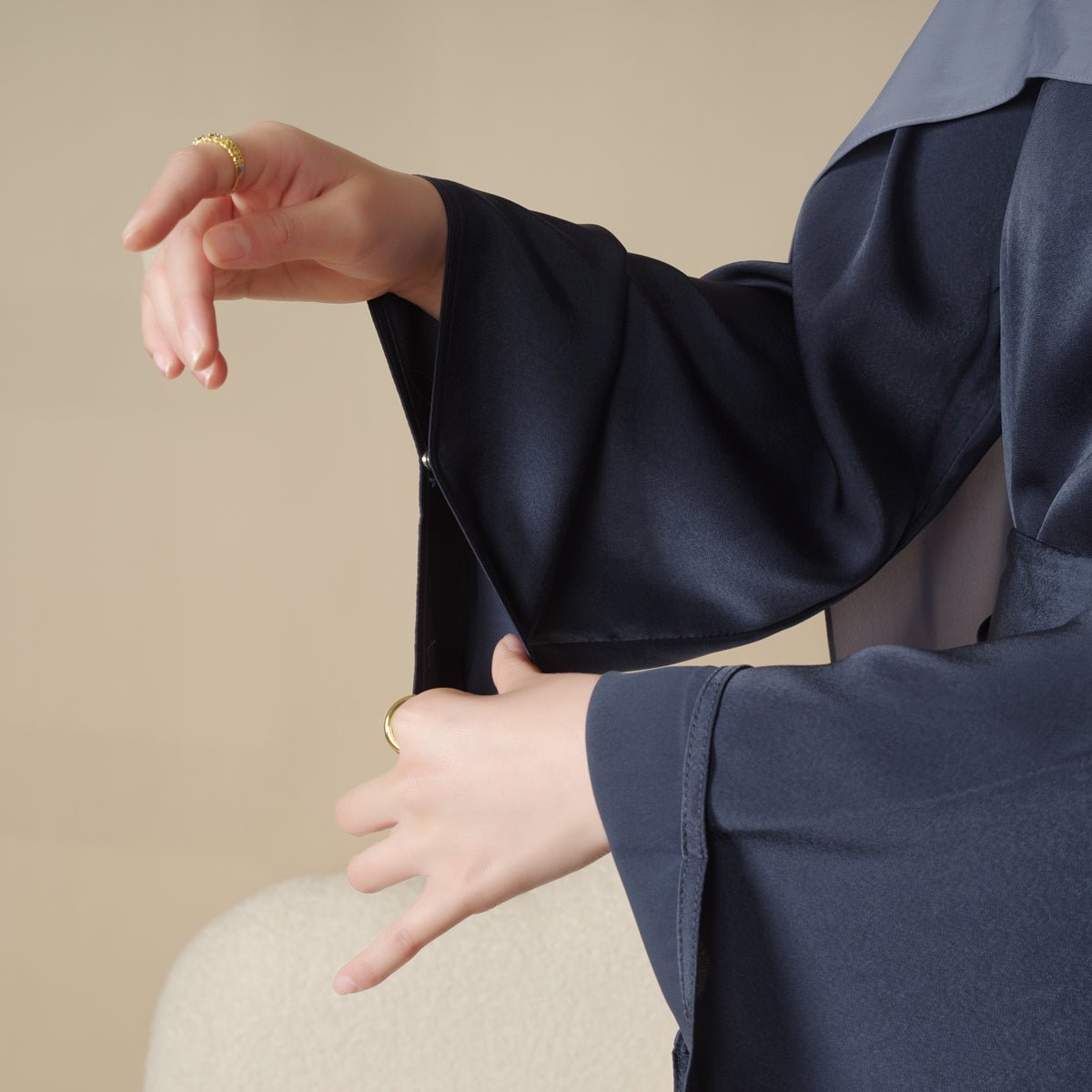 Satin Double Pocket Concealed Button Plain Abaya (MA030)