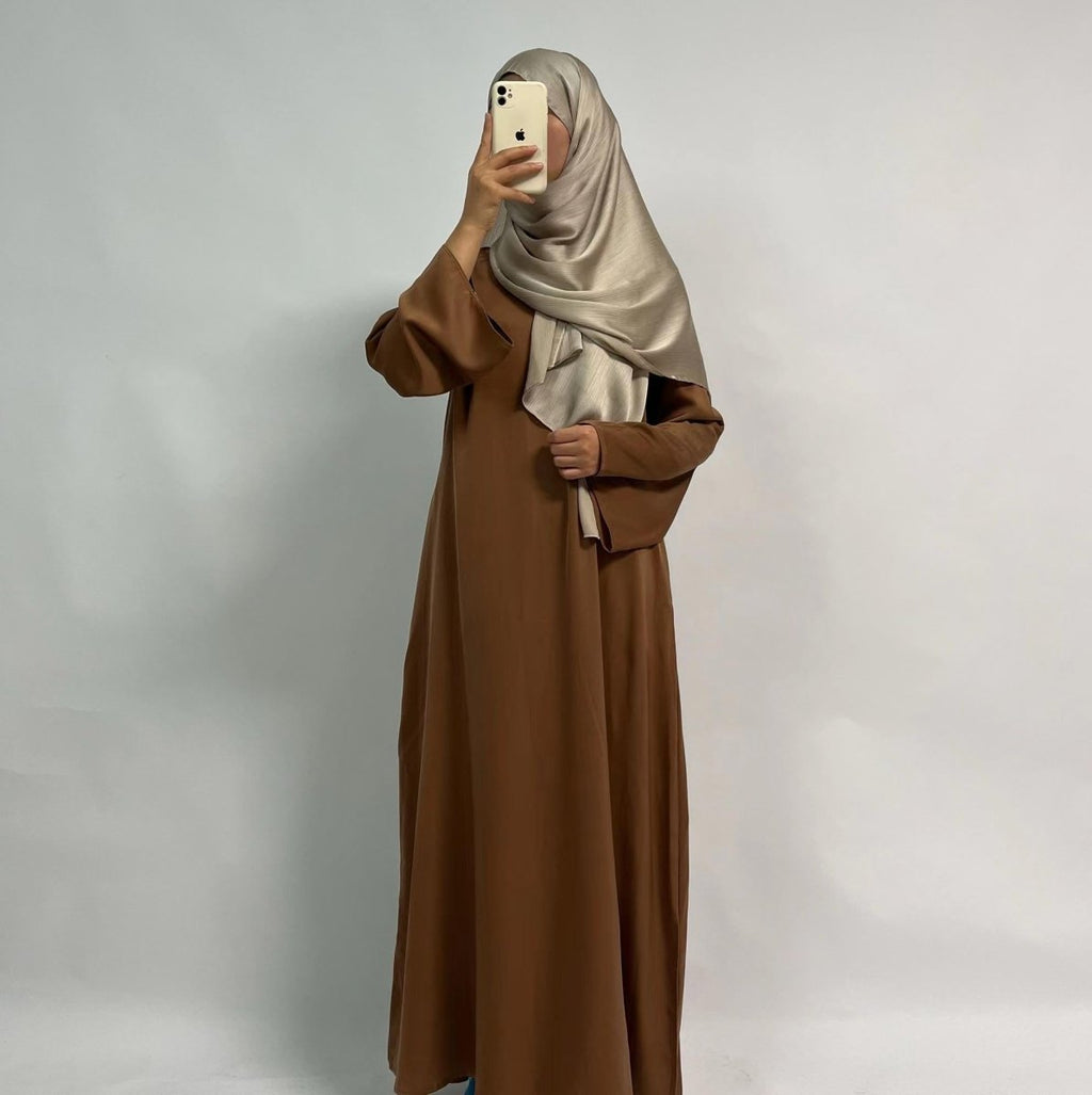 Satin Double Pocket Concealed Button Plain Abaya (MA030)