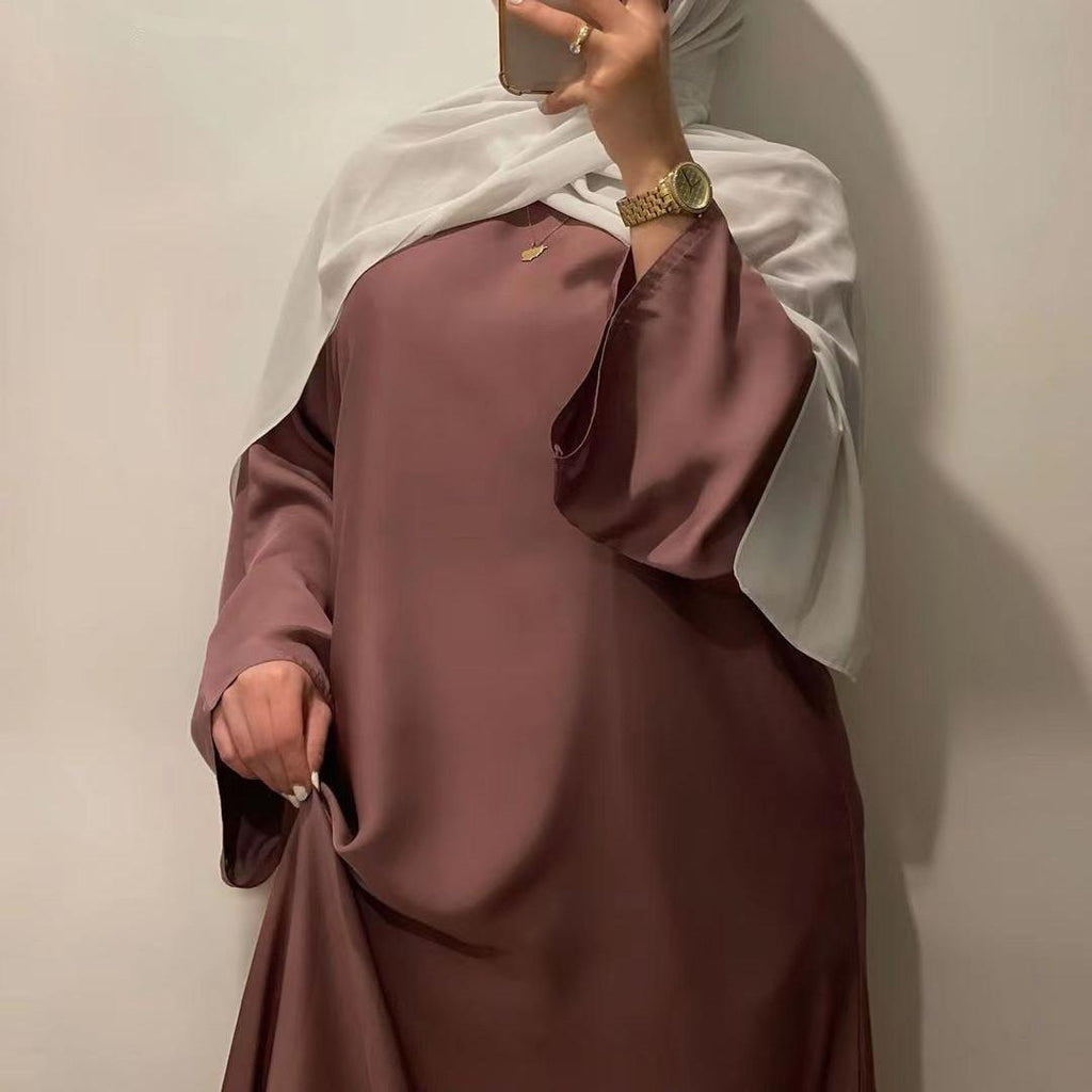 Satin Double Pocket Concealed Button Plain Abaya (MA030)