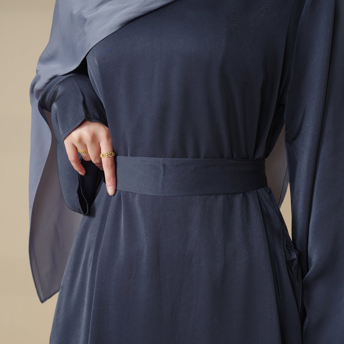 Satin Double Pocket Concealed Button Plain Abaya (MA030)