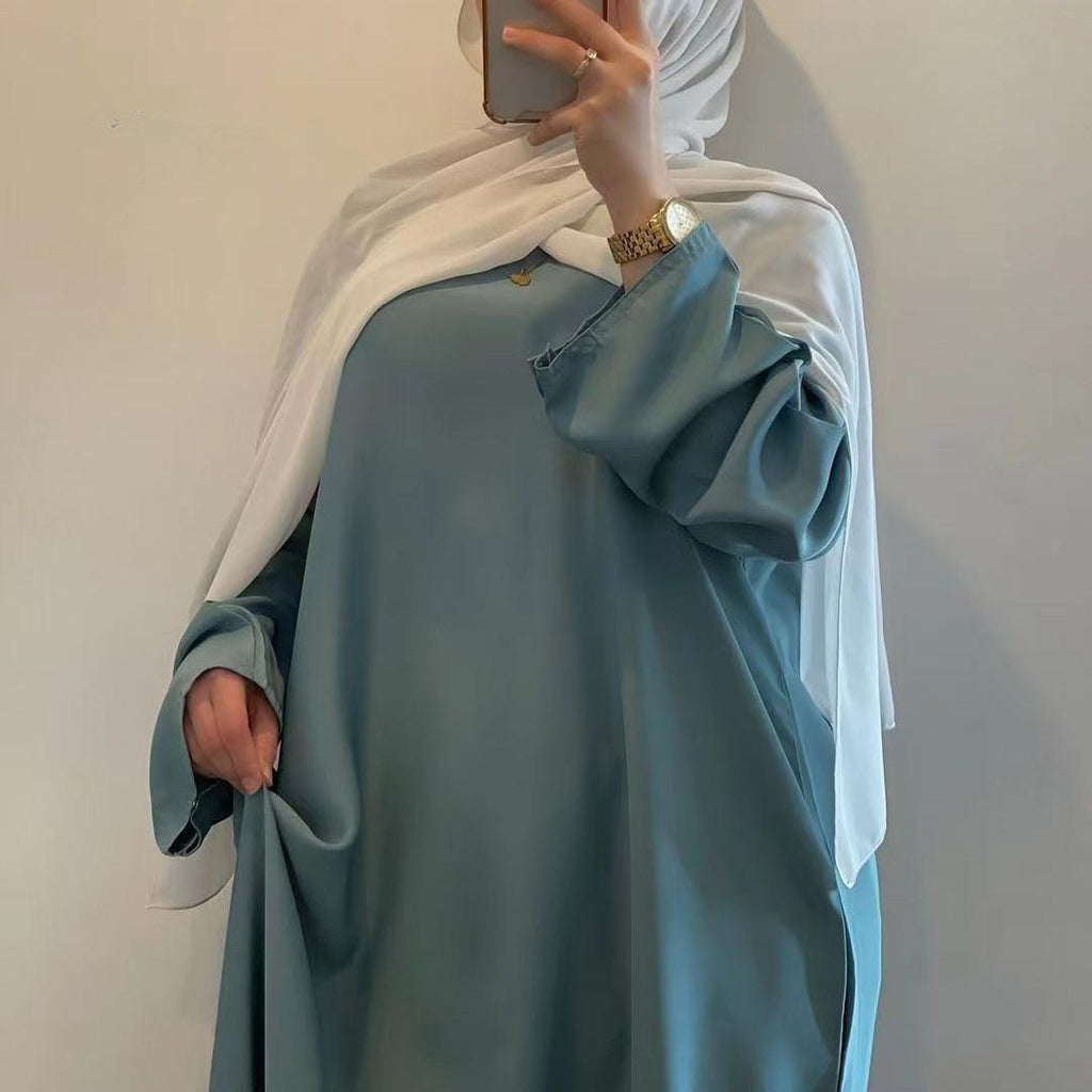Satin Double Pocket Concealed Button Plain Abaya (MA030)