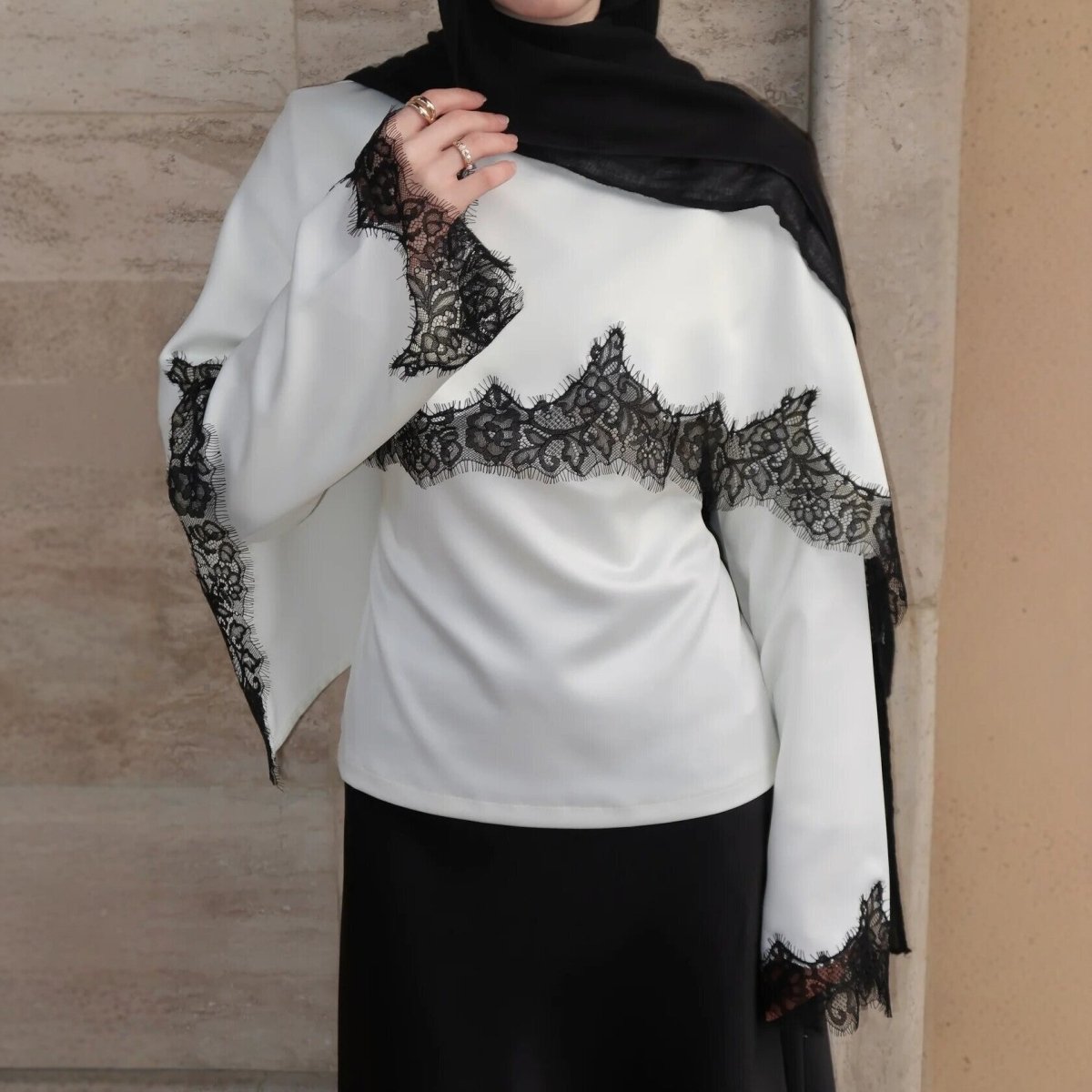 Satin Lace Trim Top(MS433)