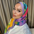 Satin Silk Printed Hijab Scarf | Printed Satin Hijab Scarf (MH217)