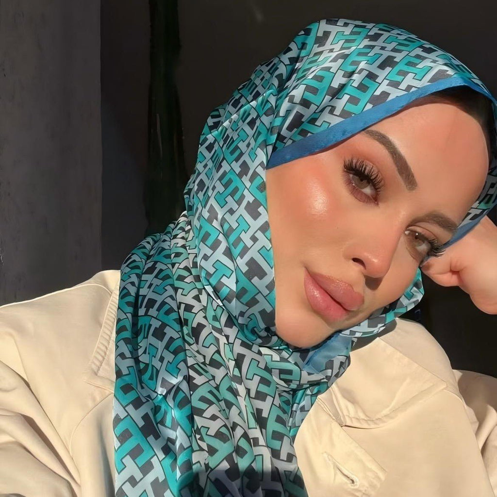 Satin Silk Printed Hijab Scarf | Printed Satin Hijab Scarf (MH217)