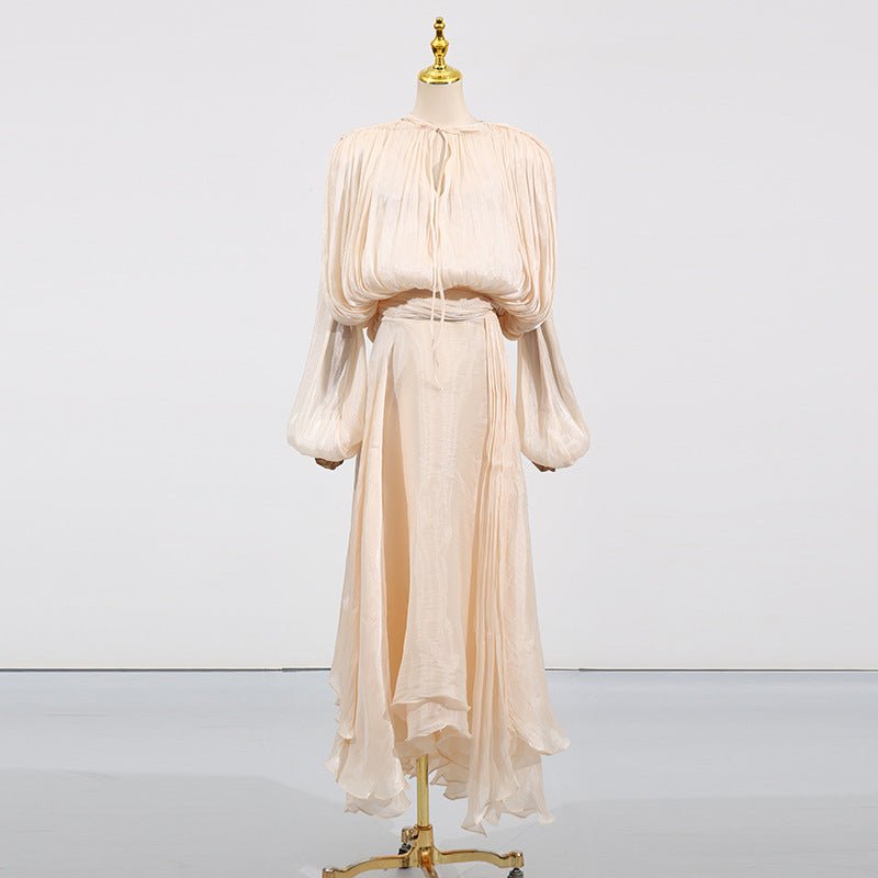 Satin Tie-Neck Blouson Dress(MS354)