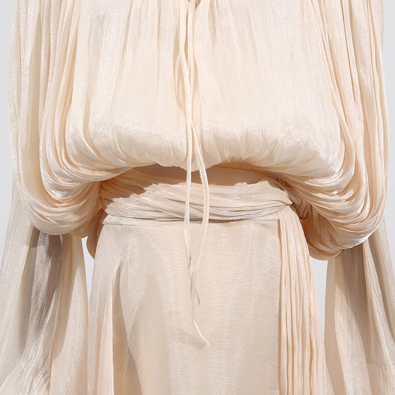 Satin Tie-Neck Blouson Dress(MS354)