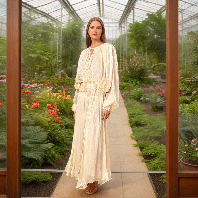 Satin Tie-Neck Blouson Dress(MS354)