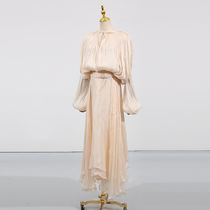 Satin Tie-Neck Blouson Dress(MS354)