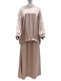Satin Two-Piece Set with Hooded Top & Maxi Skirt(MS348)