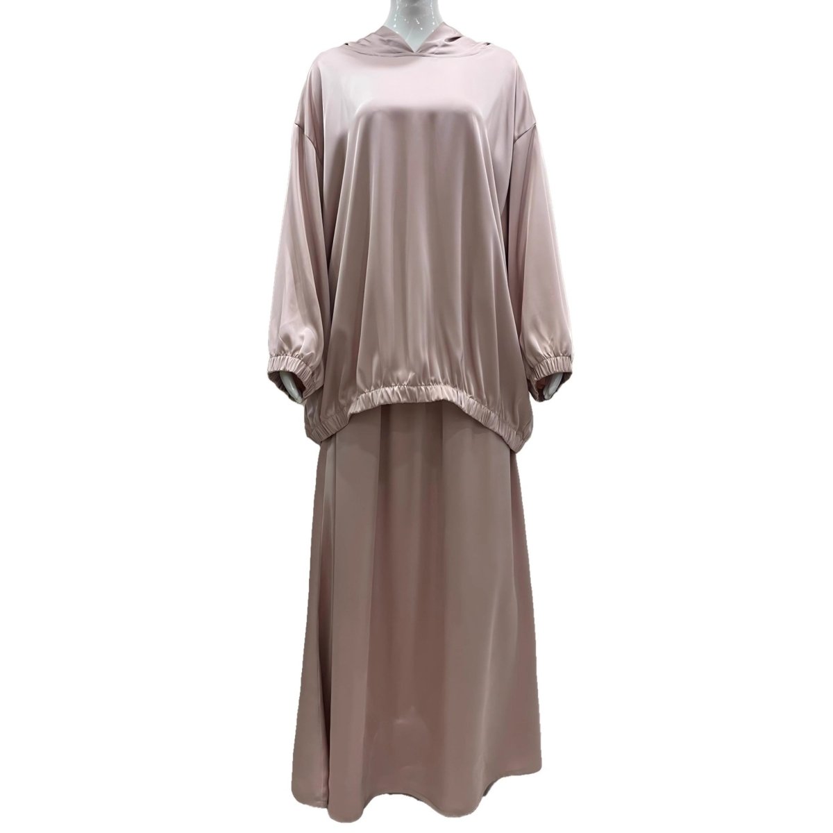 Satin Two-Piece Set with Hooded Top & Maxi Skirt(MS348)