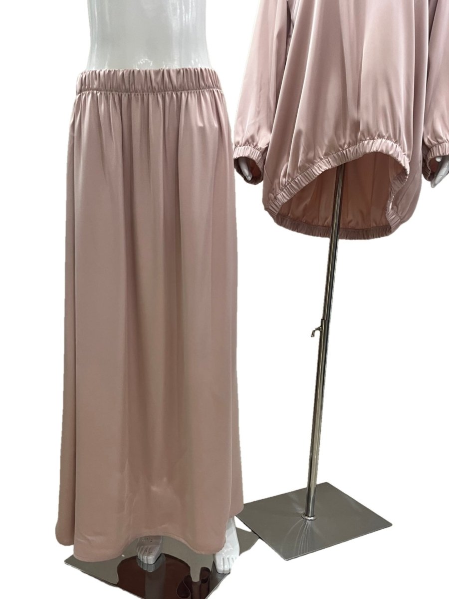Satin Two-Piece Set with Hooded Top & Maxi Skirt(MS348)