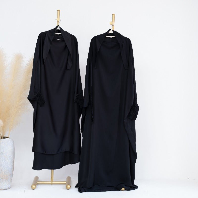 Satin Velvet Mother Daughter Matching Set | Full Circle Maxi Dress with Hijab & Batwing Sleeves(MJ022)