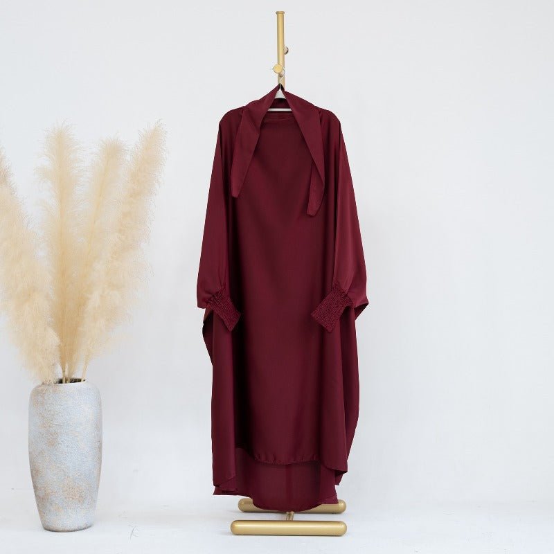 Satin Velvet Mother Daughter Matching Set | Full Circle Maxi Dress with Hijab & Batwing Sleeves(MJ022)