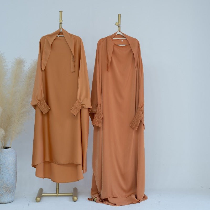 Satin Velvet Mother Daughter Matching Set | Full Circle Maxi Dress with Hijab & Batwing Sleeves(MJ022)