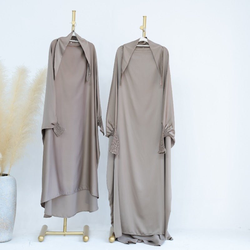 Satin Velvet Mother Daughter Matching Set | Full Circle Maxi Dress with Hijab & Batwing Sleeves(MJ022)