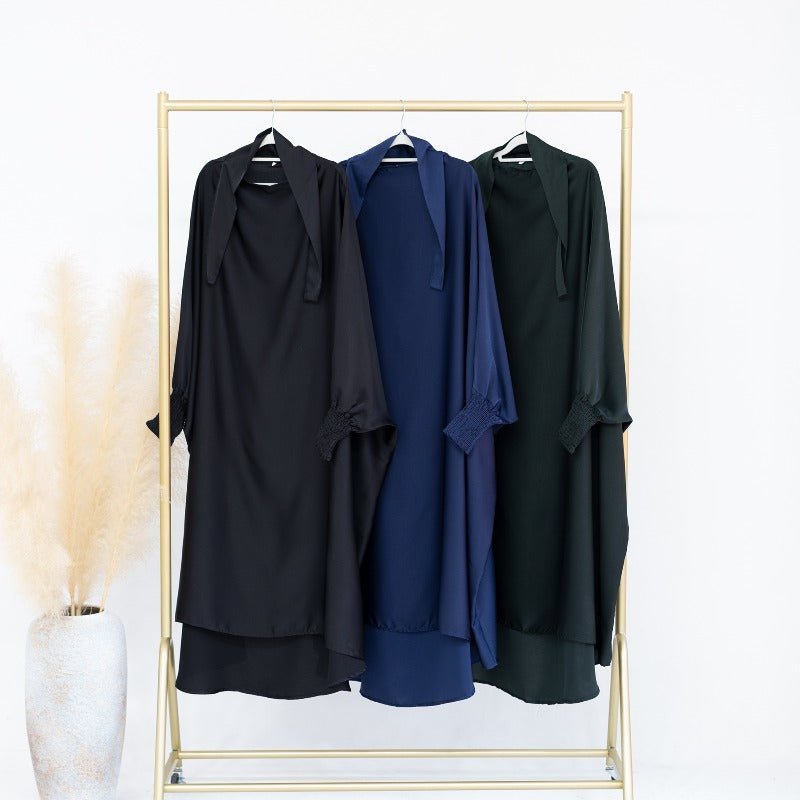 Satin Velvet Mother Daughter Matching Set | Full Circle Maxi Dress with Hijab & Batwing Sleeves(MJ022)