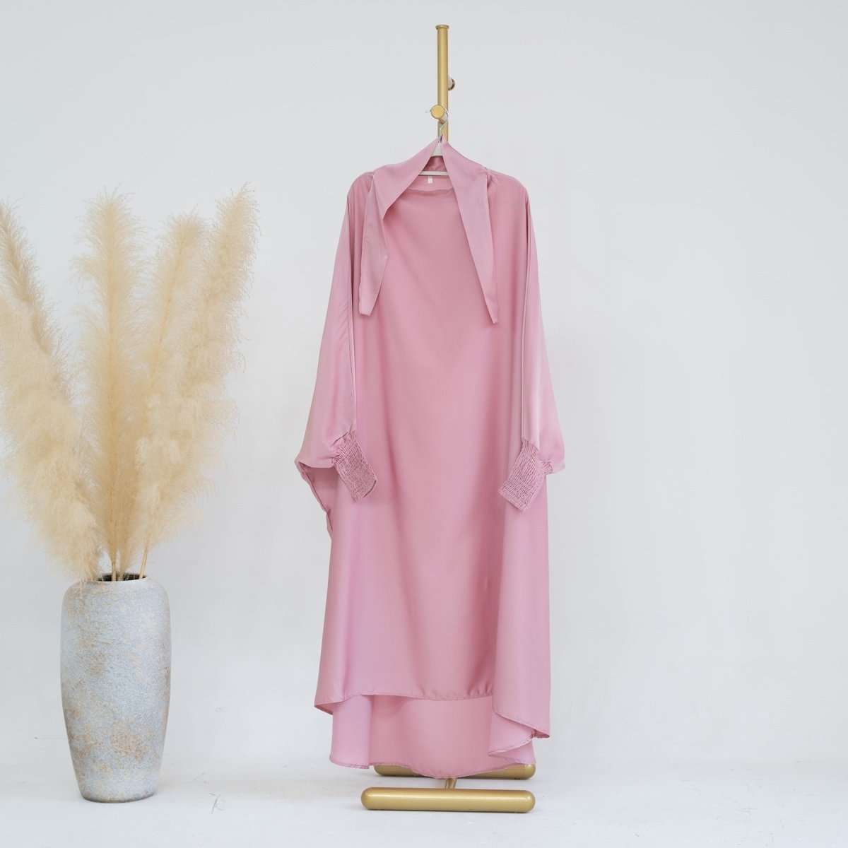 Satin Velvet Mother Daughter Matching Set | Full Circle Maxi Dress with Hijab & Batwing Sleeves(MJ022)
