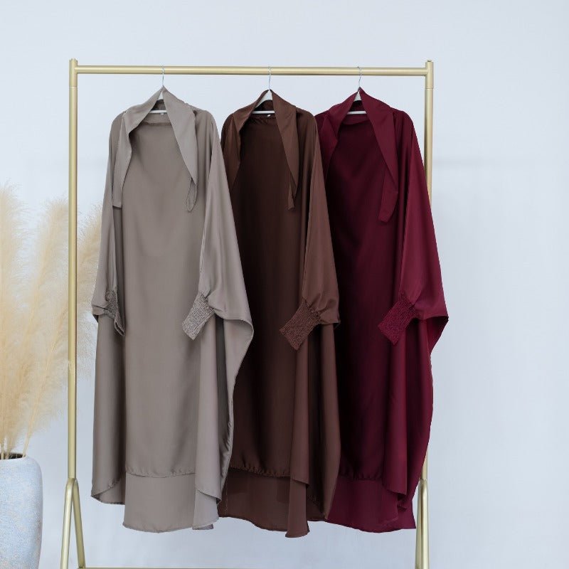 Satin Velvet Mother Daughter Matching Set | Full Circle Maxi Dress with Hijab & Batwing Sleeves(MJ022)