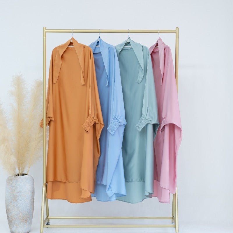 Satin Velvet Mother Daughter Matching Set | Full Circle Maxi Dress with Hijab & Batwing Sleeves(MJ022)