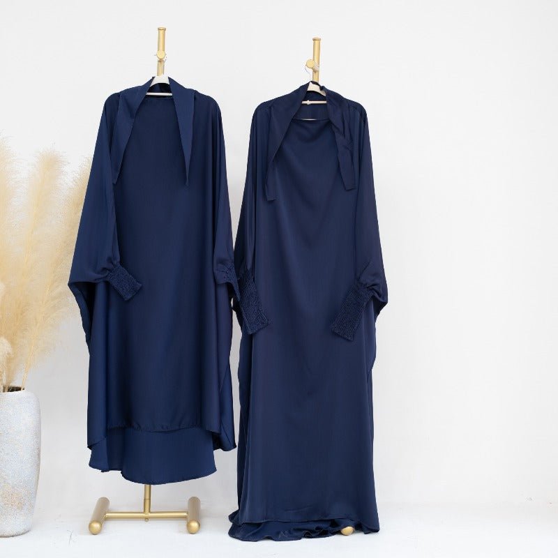 Satin Velvet Mother Daughter Matching Set | Full Circle Maxi Dress with Hijab & Batwing Sleeves(MJ022)