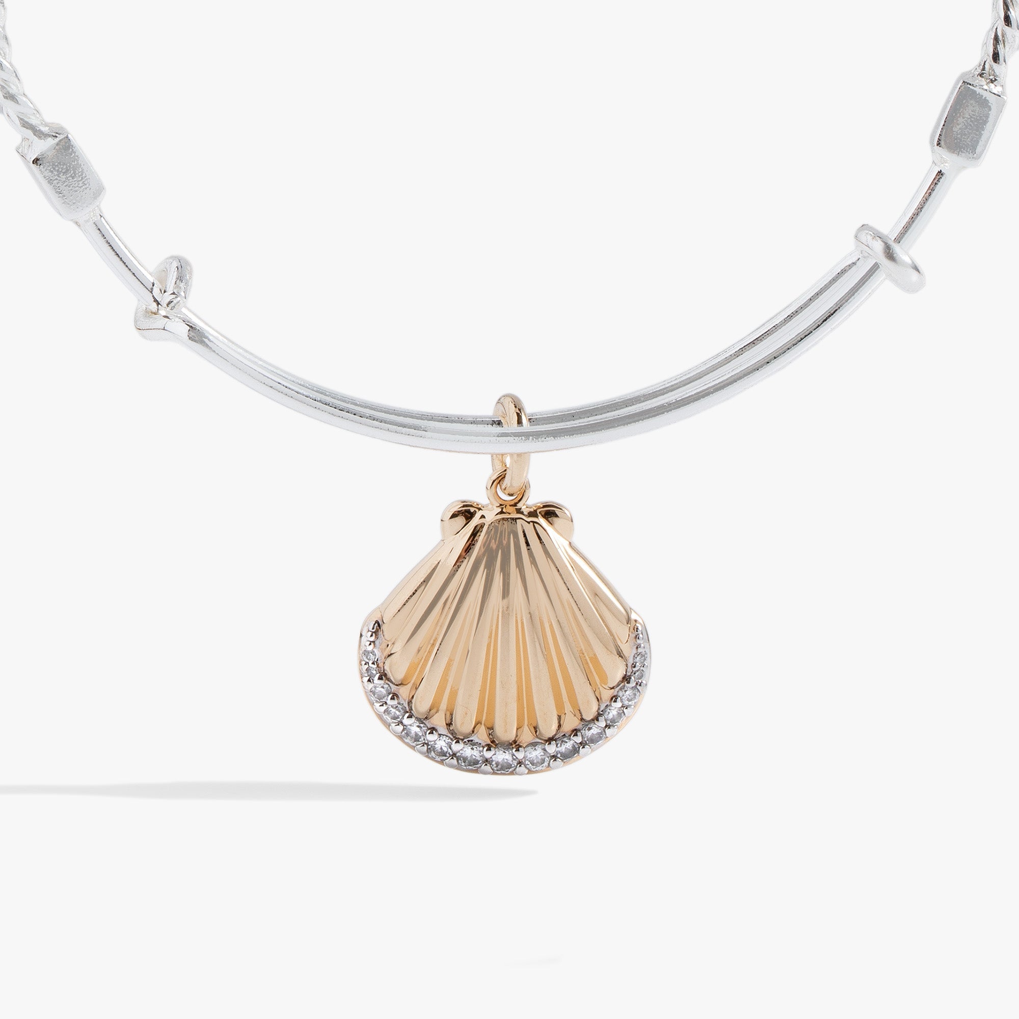 Textured Scallop Seashell Charm Bangle