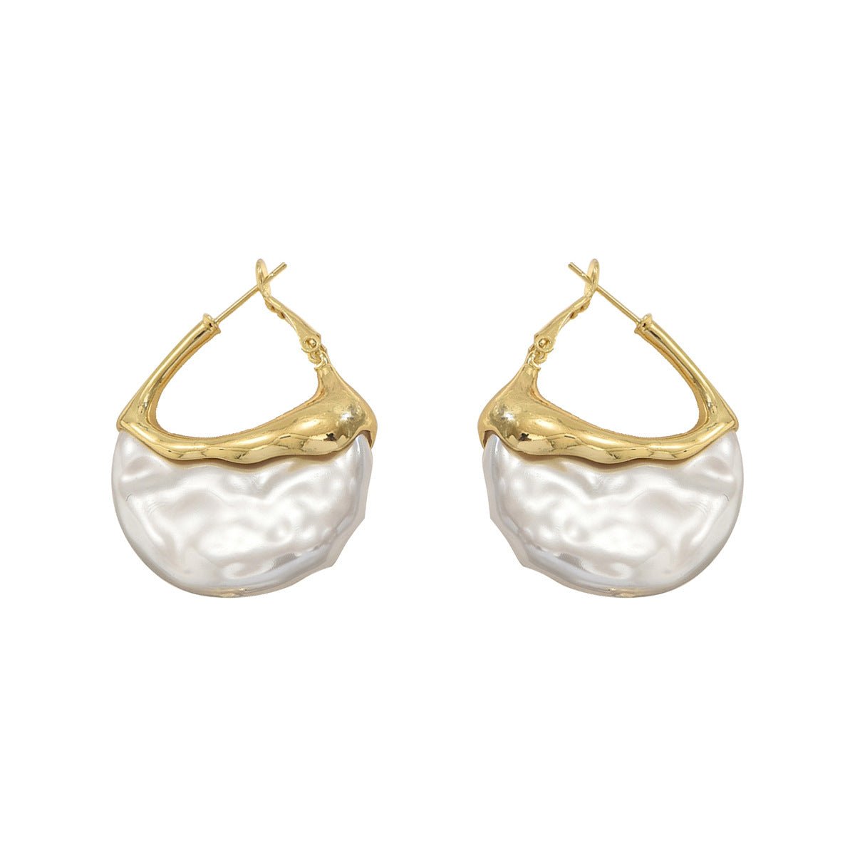 Sculpted Pearl Drop Hoop Earrings (MAC415)