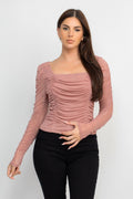 Sculpted Sheer Mauve Square-Neck Top