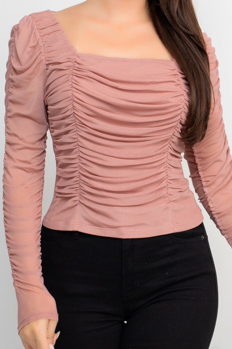 Sculpted Sheer Mauve Square-Neck Top