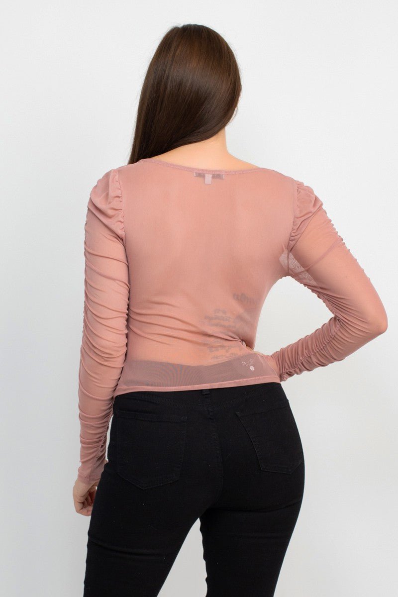 Sculpted Sheer Mauve Square-Neck Top