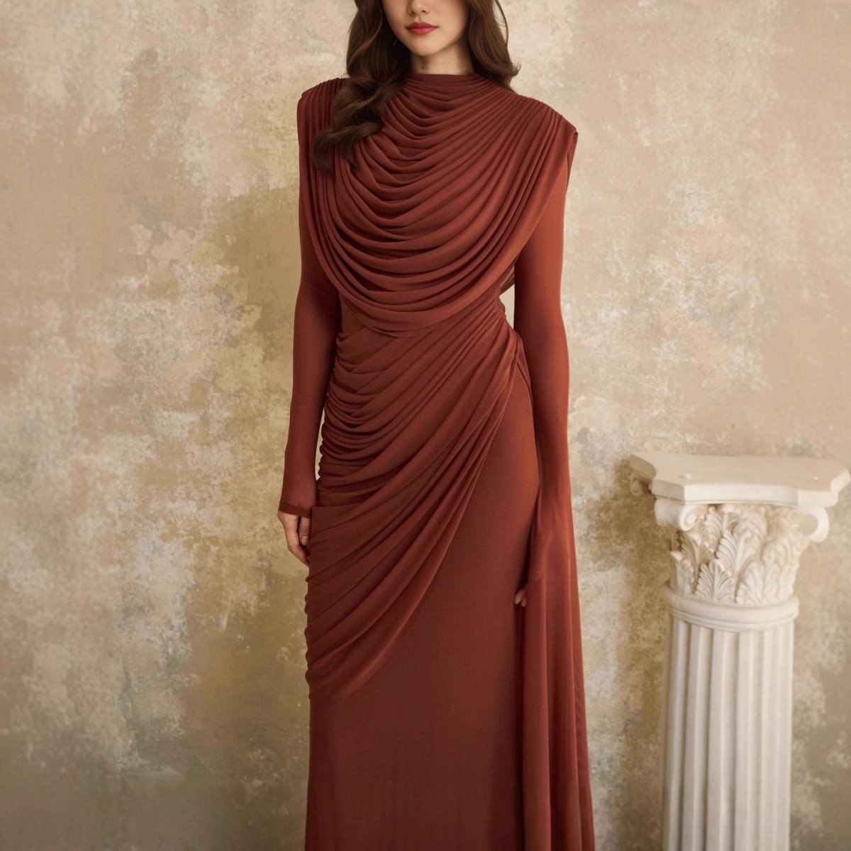 Sculptural Pleated Formal Dress(MS325)