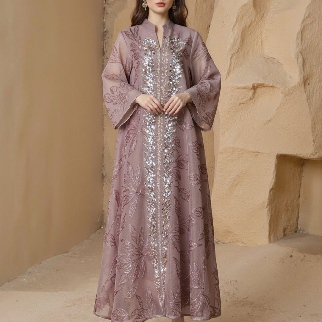 Sequin Embroidered Mesh Abaya (MA415)