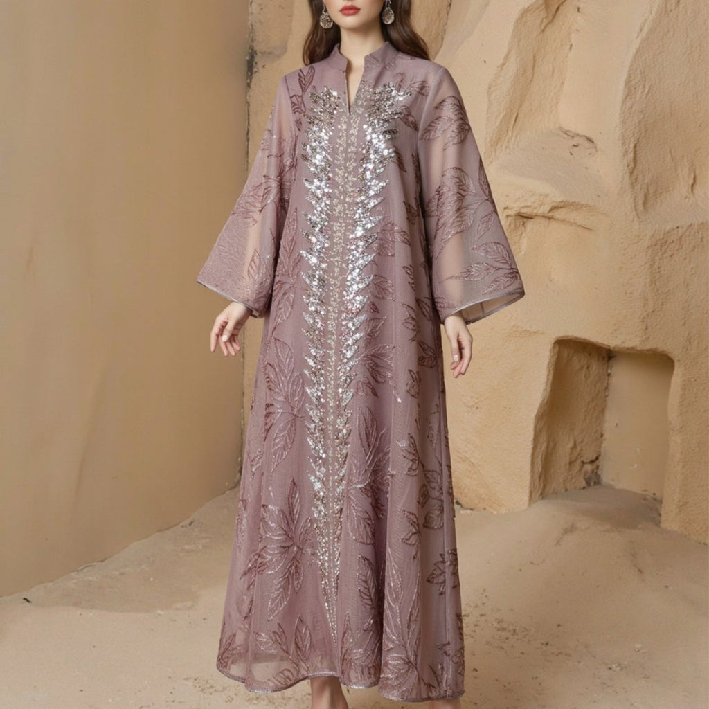 Sequin Embroidered Mesh Abaya (MA415)