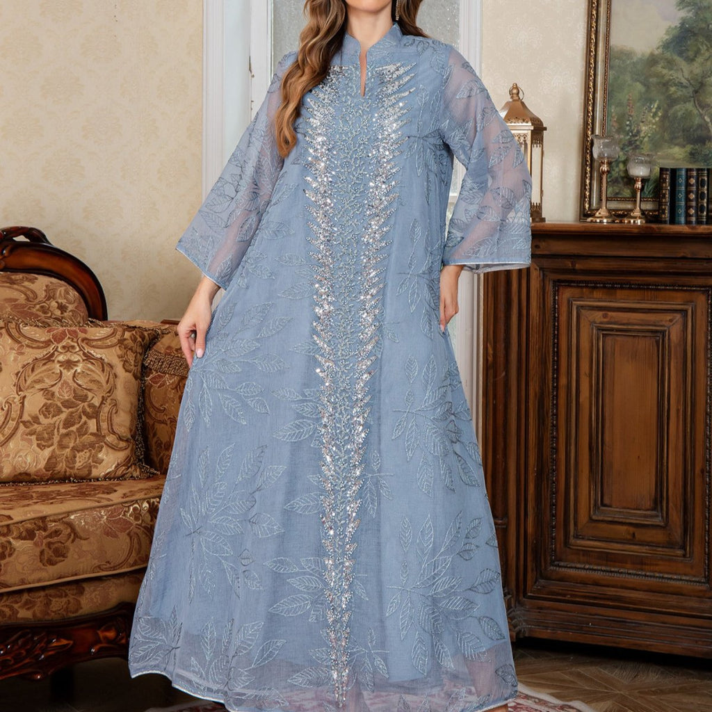 Sequin Embroidered Mesh Abaya (MA415)