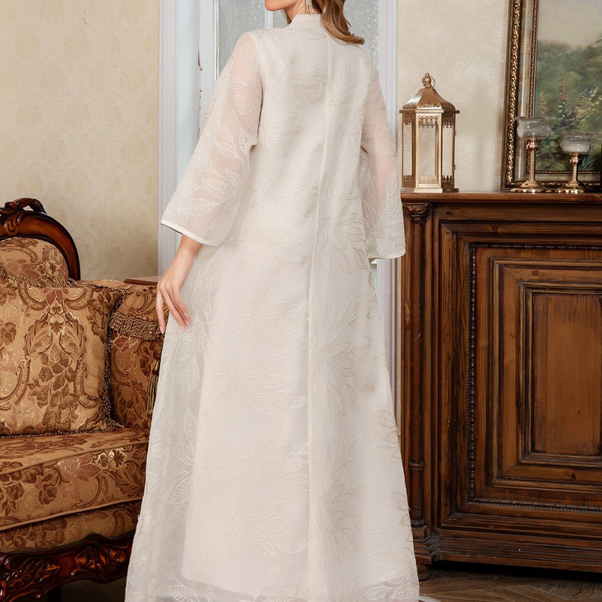 Sequin Embroidered Mesh Abaya (MA415)