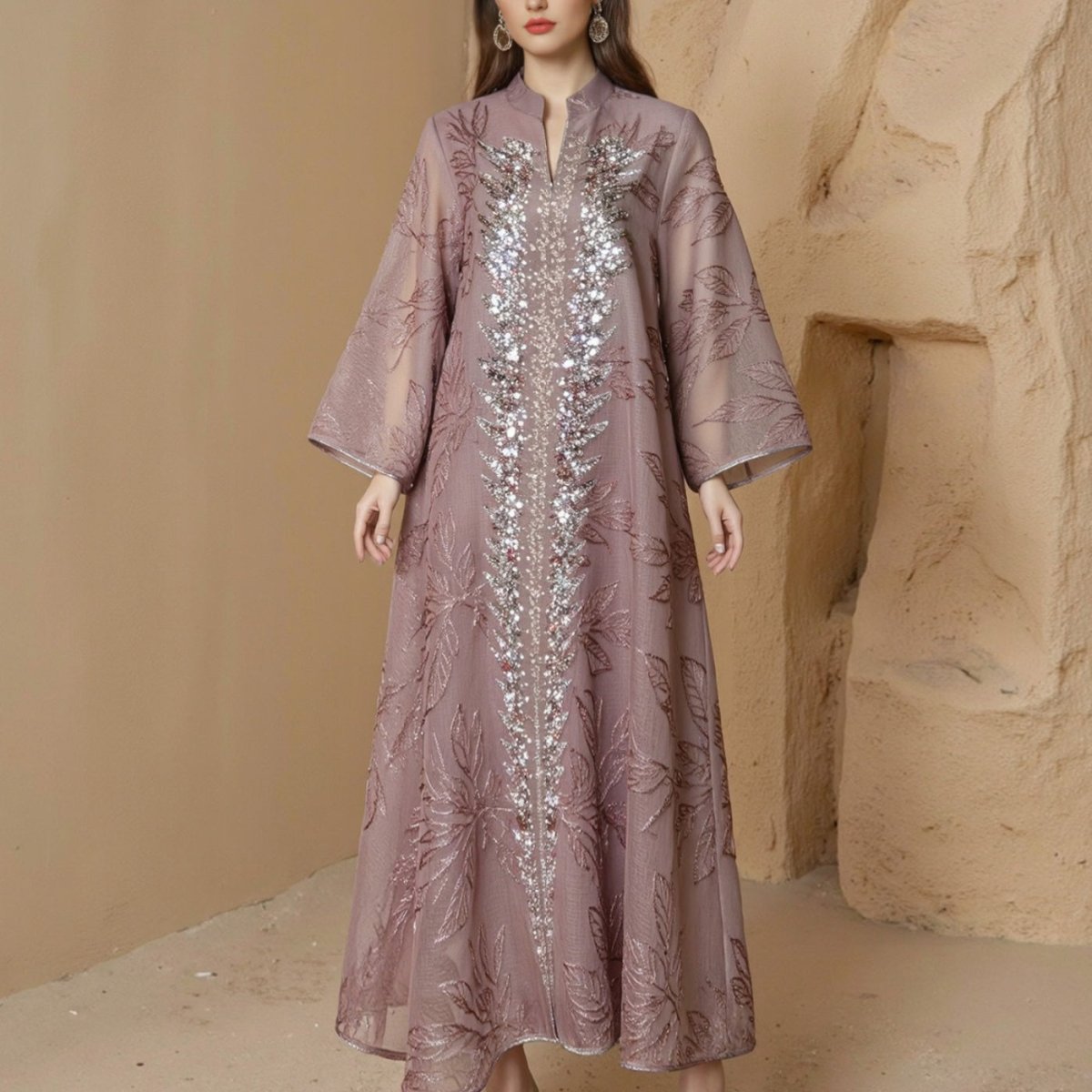 Sequin Embroidered Mesh Abaya (MA415)
