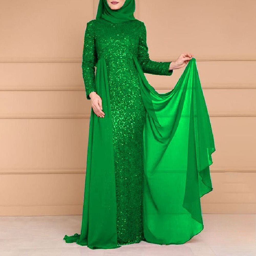 Sequin Gown Long Sleeve Fitted Maxi Dress(MS235)