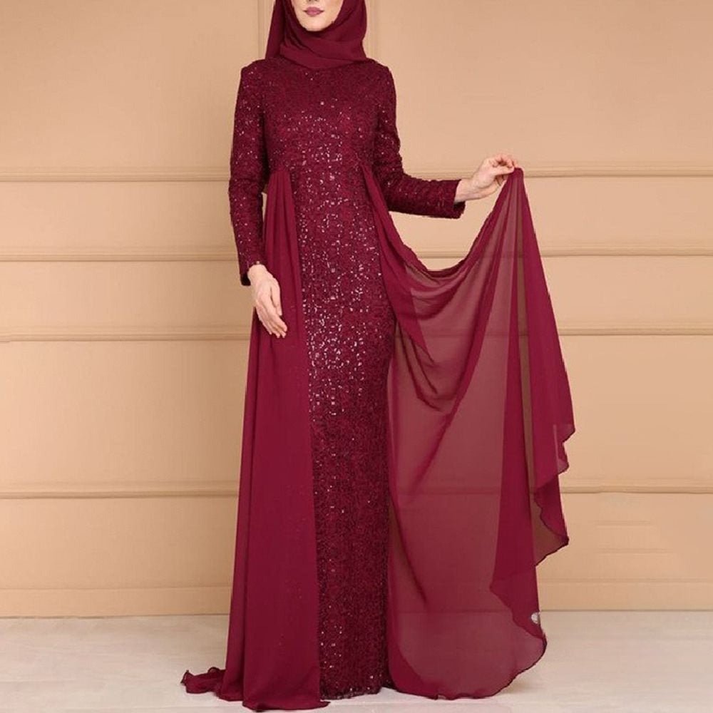Sequin Gown Long Sleeve Fitted Maxi Dress(MS235)