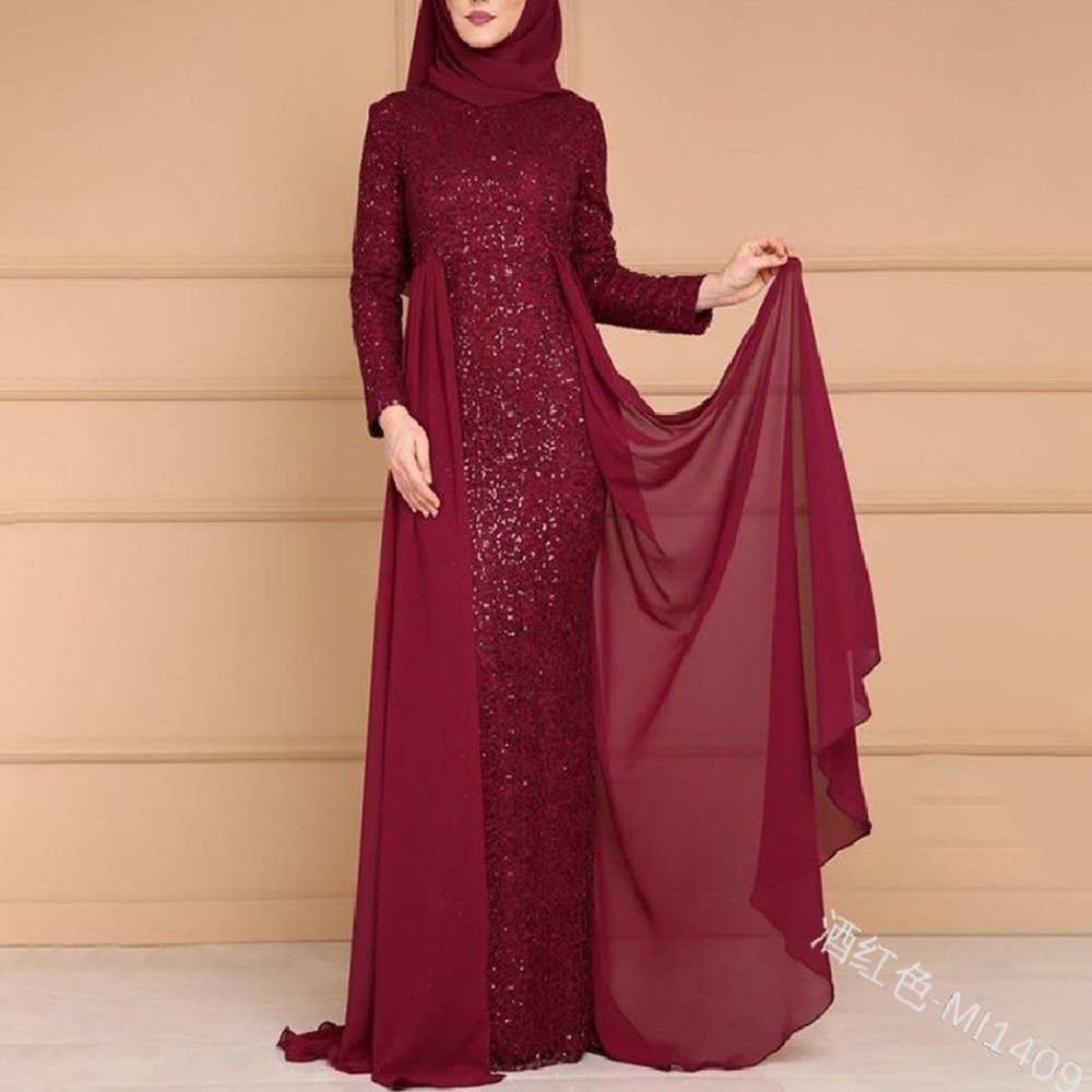 Sequin Gown Long Sleeve Fitted Maxi Dress(MS235)