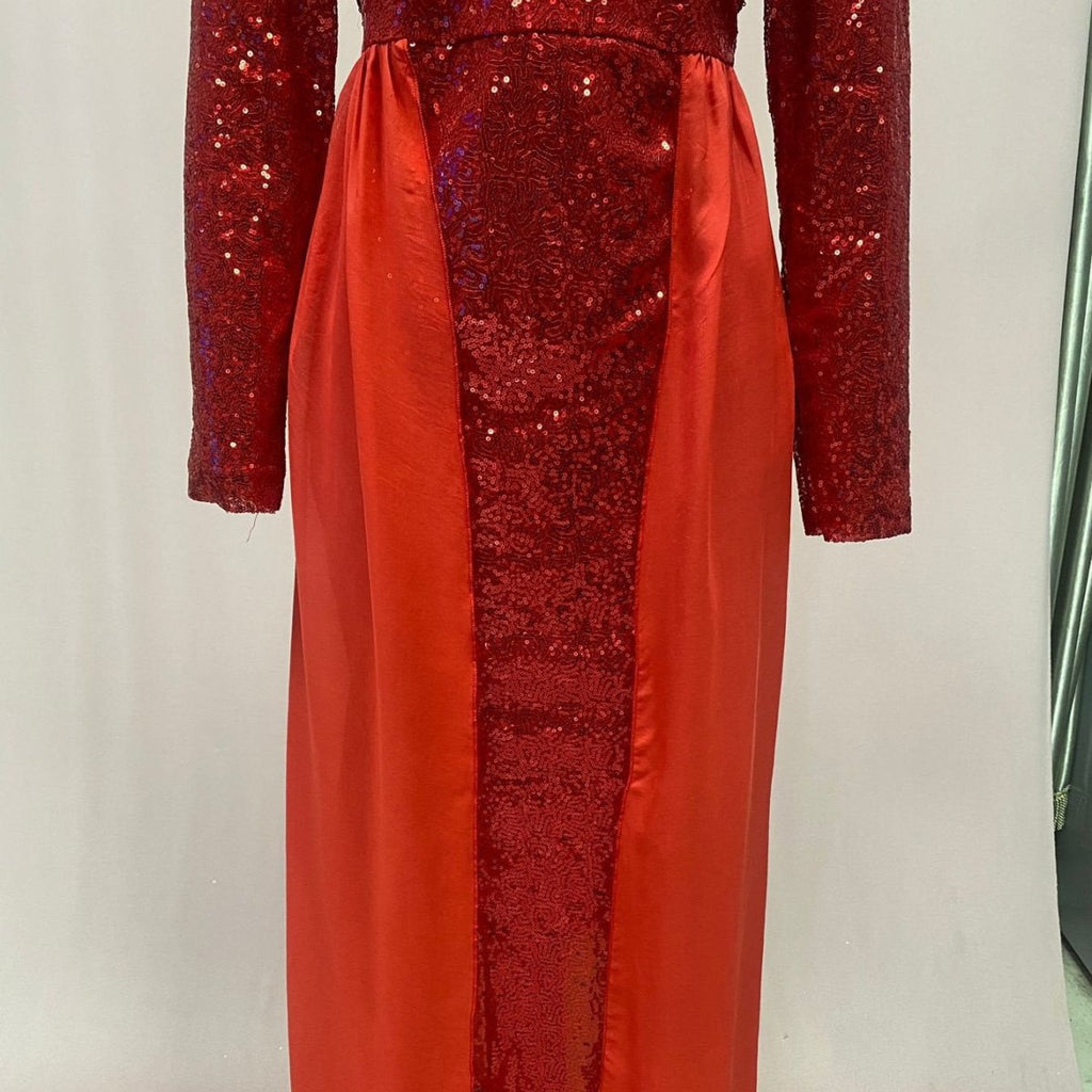 Sequin Gown Long Sleeve Fitted Maxi Dress(MS235)