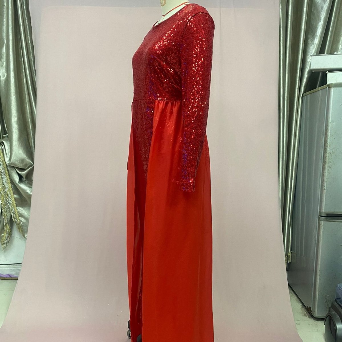 Sequin Gown Long Sleeve Fitted Maxi Dress(MS235)