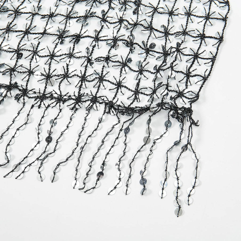 Sequin Mesh Shawl Hijab with Fringe(MH206)