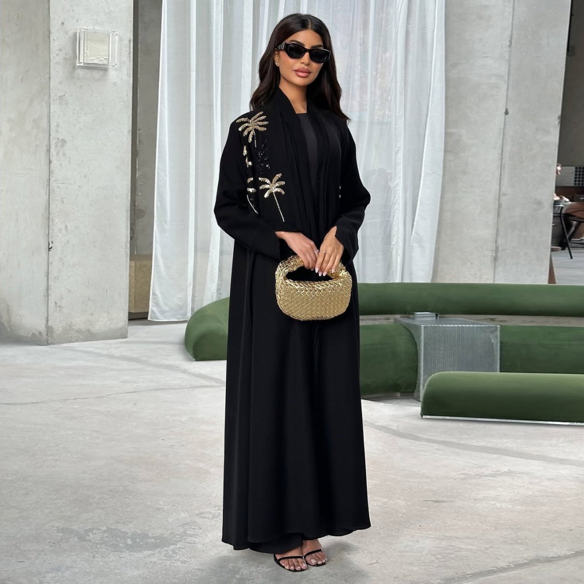 Sequin Palm Tree Embroidered Abaya(MOA252)