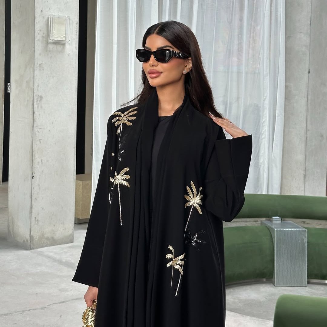 Sequin Palm Tree Embroidered Abaya(MOA252)